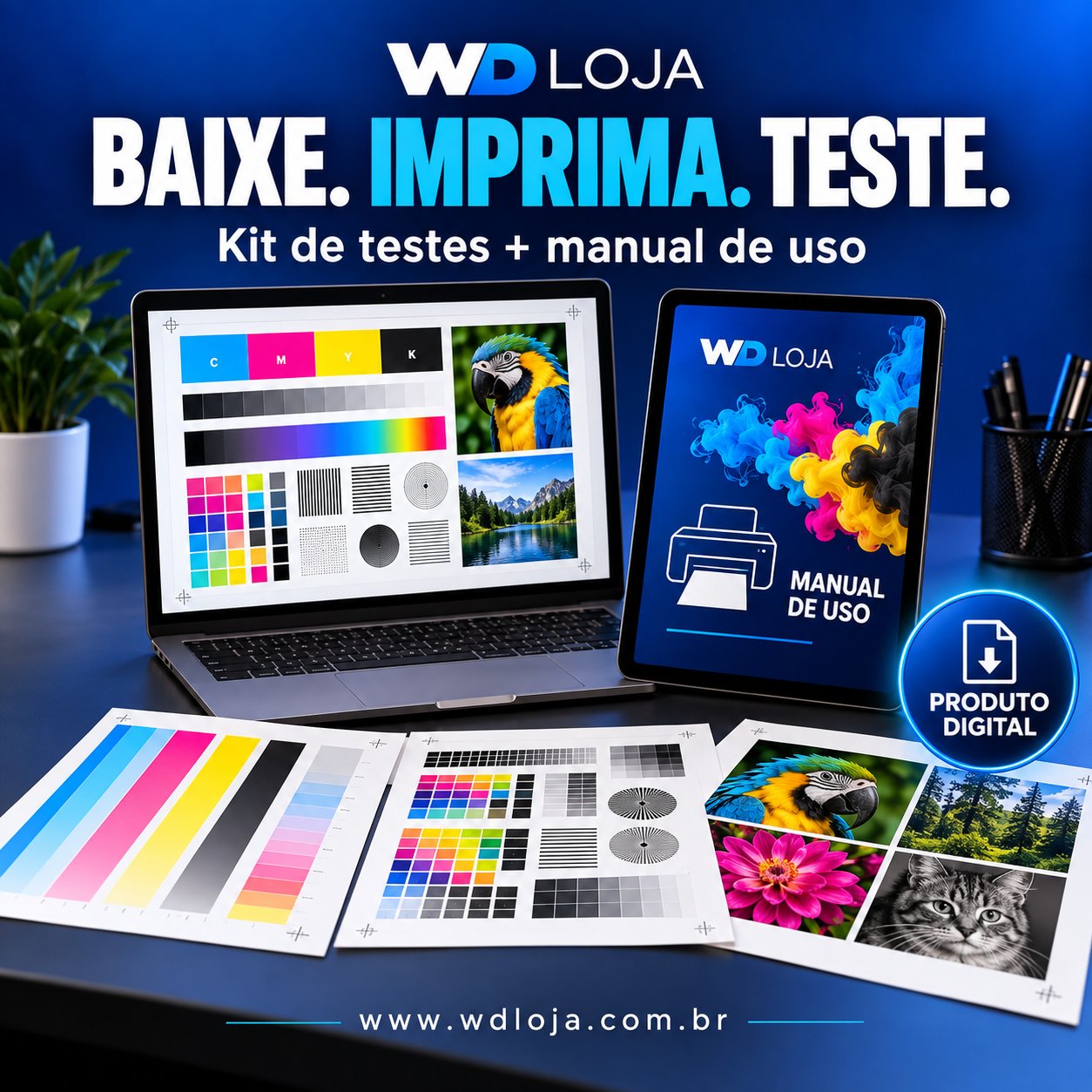 Baixe, imprima e teste - kit de testes e manual de uso